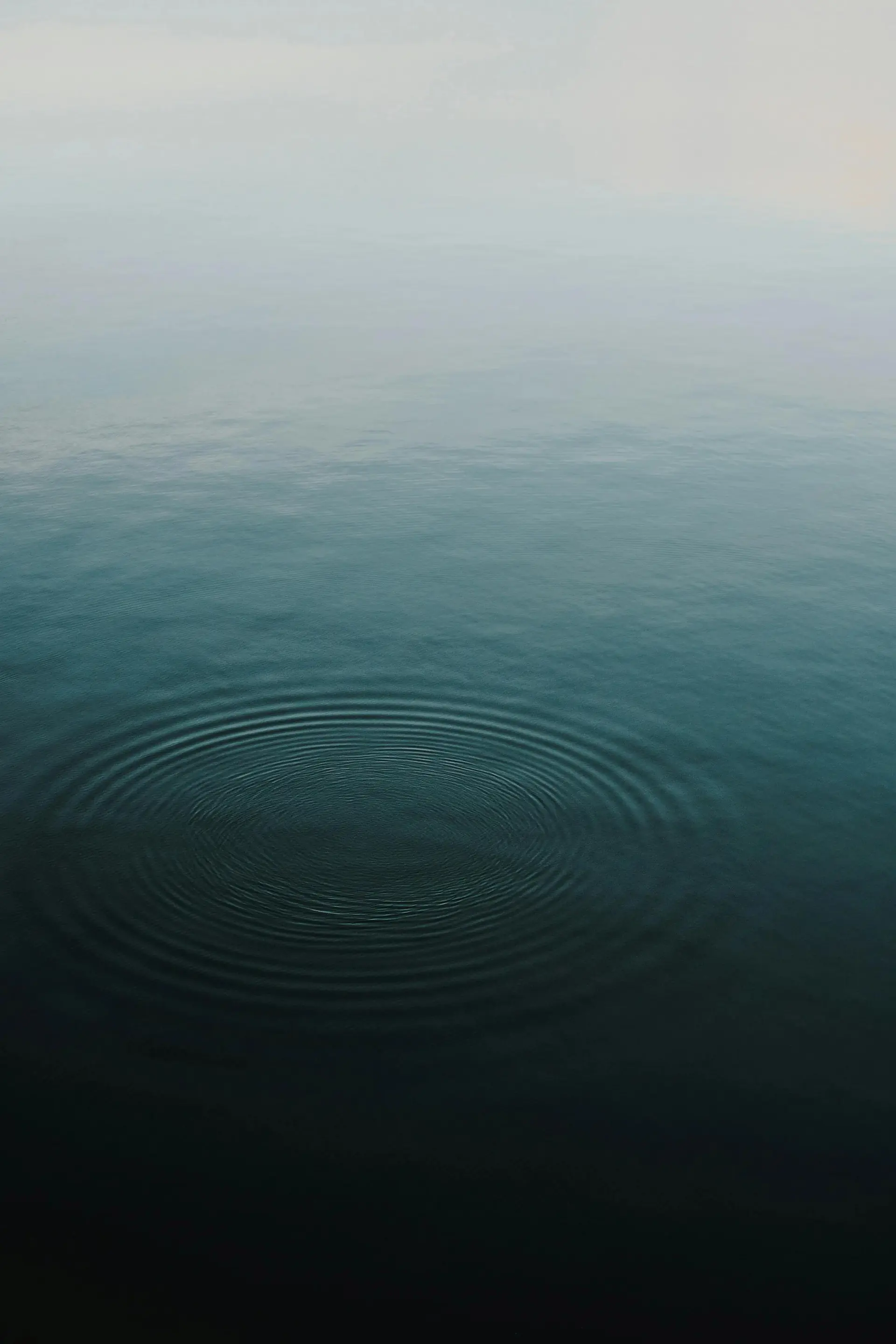 Concentric ripples spreading across still, dark water